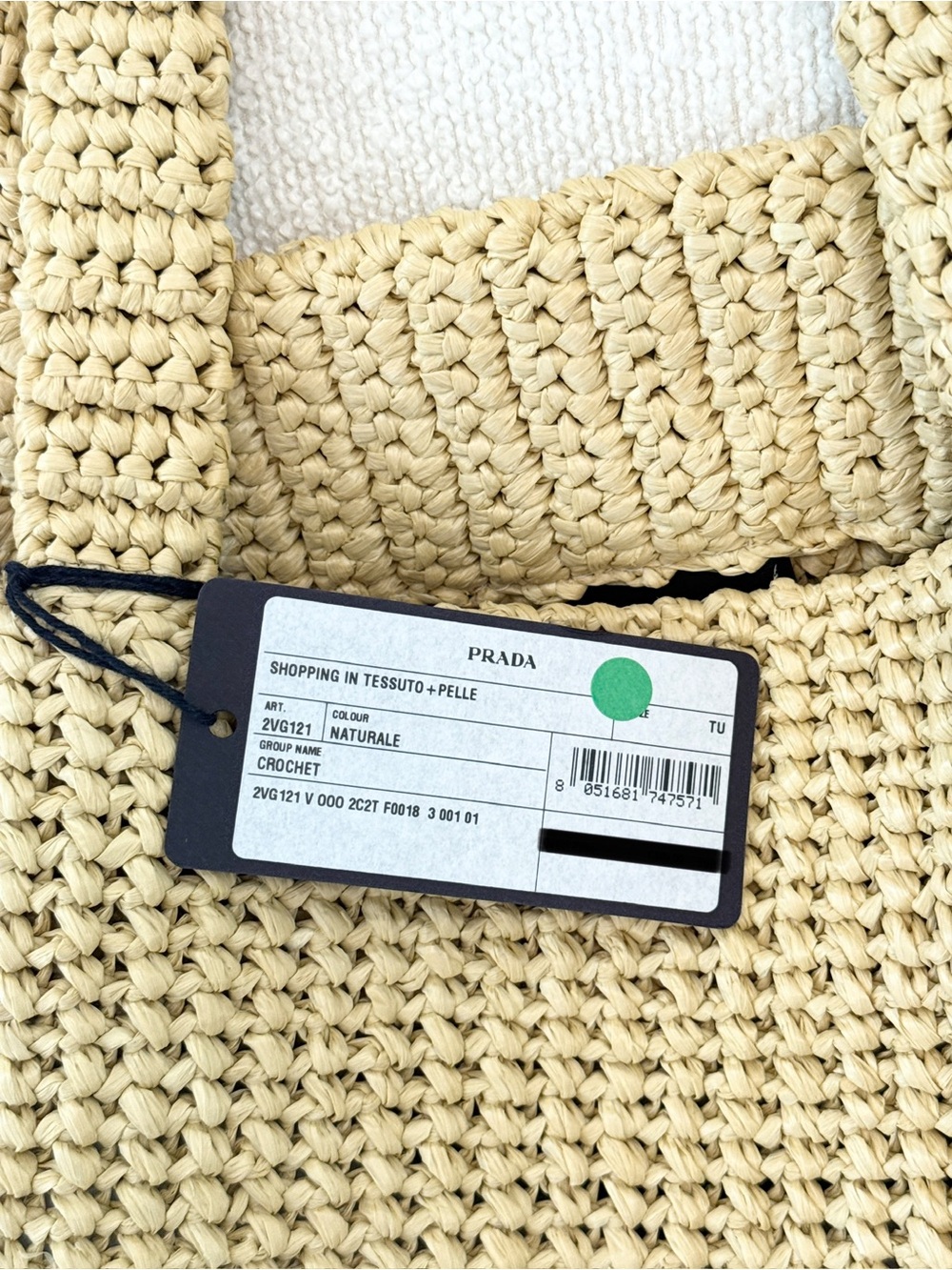 ✨NEW✨PRADA Yarn Raffia Effect Embroidered Logo Large Crochet Tote Bag - Natural - Picture 6 of 16